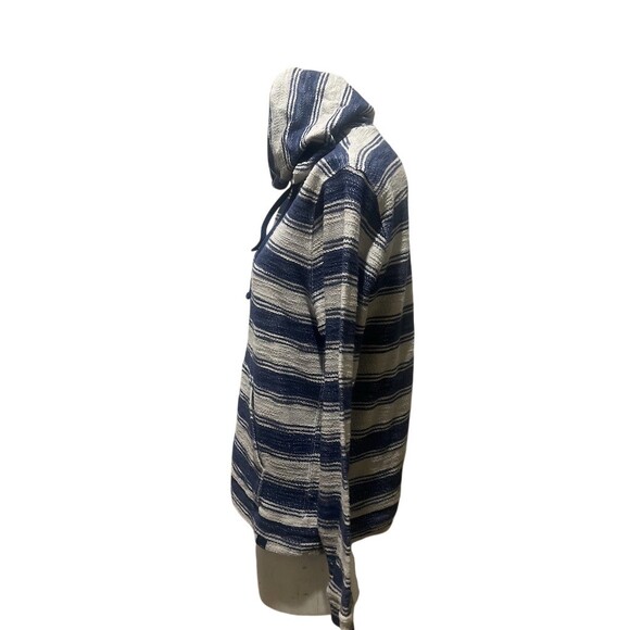 Lucky Brand Baja Hoodie Mens Size M Blue White Striped Pullover Kangaroo - Picture 5 of 8